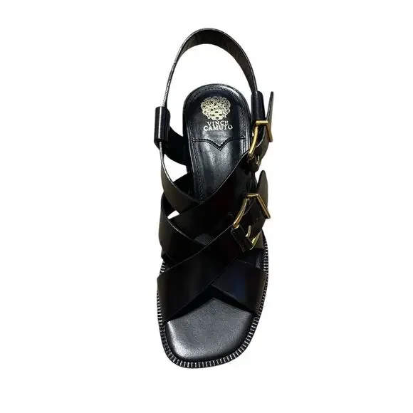 Vince Camuto Size 7 NEW Penina Black Leather Strappy Heeled Sandals New in Box - Picture 9 of 9